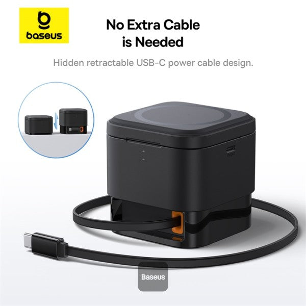 Baseus MagPro 2 in 1 Magnetic Wireless Charger | 25W Fast Charger Stand For iPhone and Airpods with USB-C Output For iWatch Charger - Black