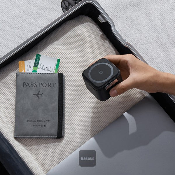 Baseus MagPro 2 in 1 Magnetic Wireless Charger | 25W Fast Charger Stand For iPhone and Airpods with USB-C Output For iWatch Charger - Black