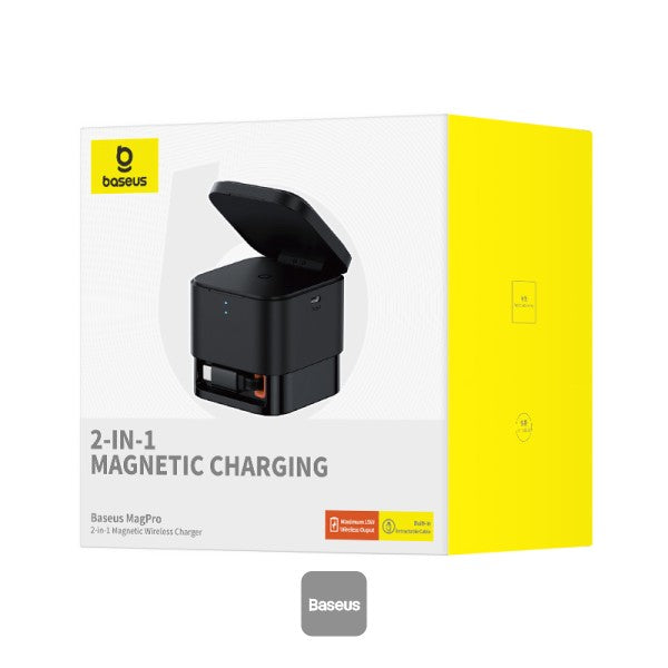 Baseus MagPro 2 in 1 Magnetic Wireless Charger | 25W Fast Charger Stand For iPhone and Airpods with USB-C Output For iWatch Charger - Black