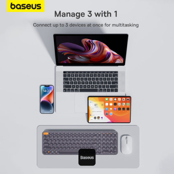 Baseus K01B Wireless Tri-Mode Keyboard (Bluetooth 50  & Wireless 24G) | Silent US Layout Keyboards - Grey
