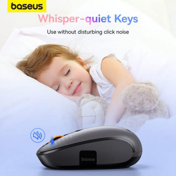Baseus F01B Tri-Mode Wireless Mouse | Lightweight Silent Buttons DPI-800 1000 1600 - Gray