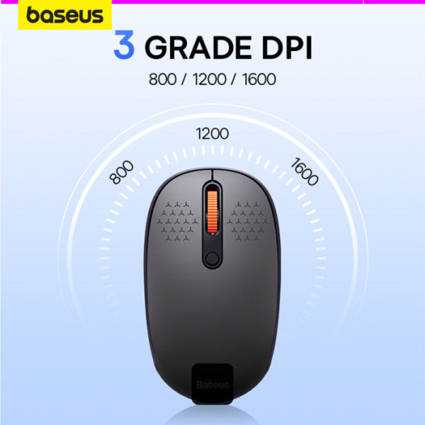 Baseus F01B Tri-Mode Wireless Mouse | Lightweight Silent Buttons DPI-800 1000 1600 - Gray