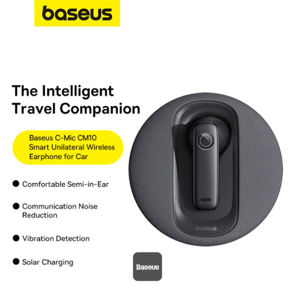 Baseus C-Mic CM10 Solar Charging Single Ear Wireless Earphone for Car - Black