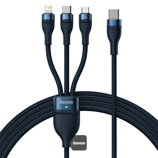 Baseus Flash Series II 3 In 1 Fast Charging Cable Type-C To M+L+C 100W 15M - Blue