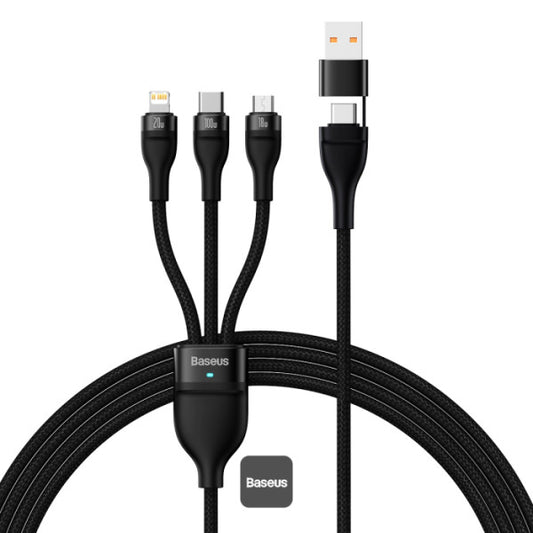 Baseus Flash Series II 100W Fast Charging Multi Cable 3 in 2 Cable | Type-C + USB-A To Type C + Lightning + Micro USB 12M - Black