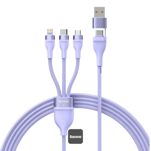 Baseus Flash Series II 100W Fast Charging Multi Cable 3 in 2 Cable | Type-C + USB-A To Type C + Lightning + Micro USB 12M - Purple