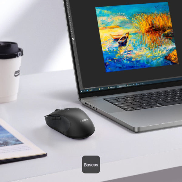 Baseus F02 Ergonomic Dual-Mode Wireless Mouse | Bluetooth 52 and 24Ghz Connectivity Silent Buttons 5 DPI Modes - Black