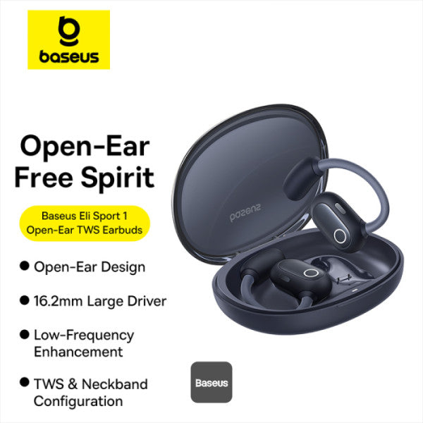 Baseus Eli Sport 1 Open-Ear Wireless Earbuds With IPX4 Waterproof TWS ENC Mics & Detachable Neckband - Cosmic Black