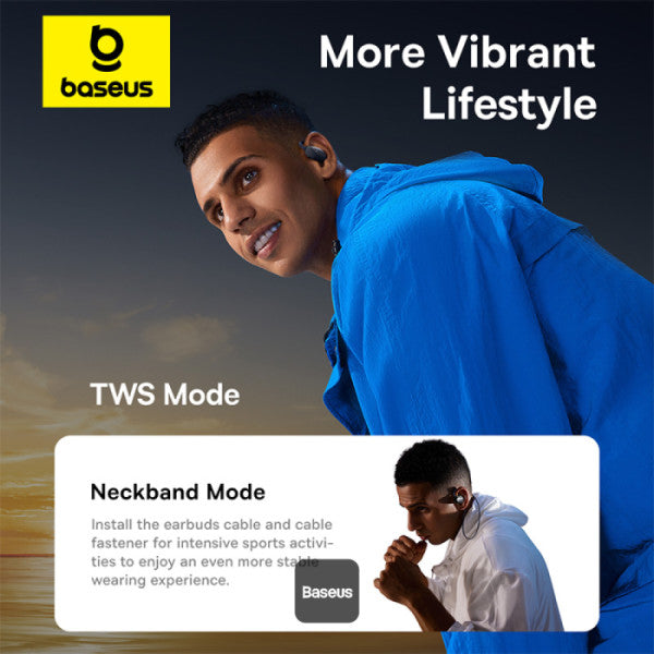 Baseus Eli Sport 1 Open-Ear Wireless Earbuds With IPX4 Waterproof TWS ENC Mics & Detachable Neckband - Cosmic Black