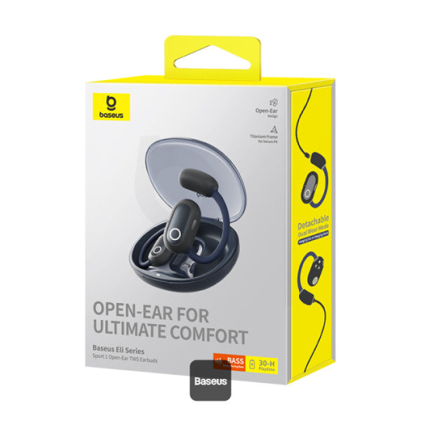 Baseus Eli Sport 1 Open-Ear Wireless Earbuds With IPX4 Waterproof TWS ENC Mics & Detachable Neckband - Cosmic Black