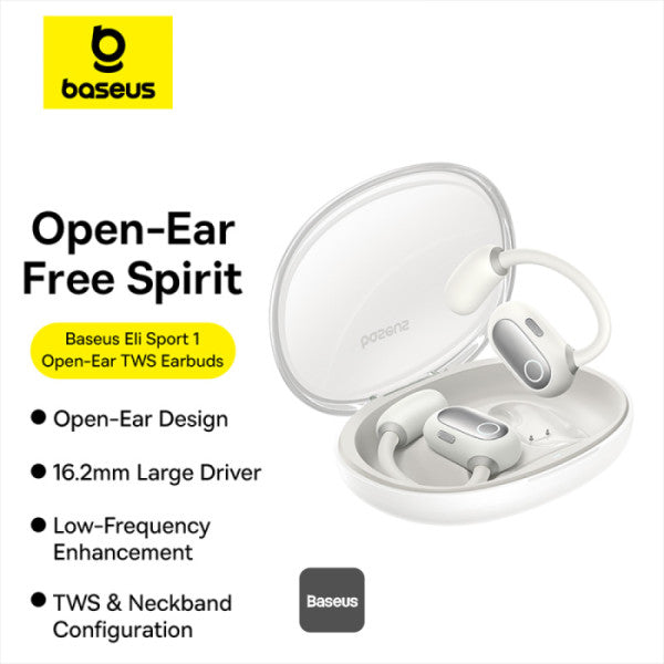 Baseus Eli Sport 1 Open-Ear Wireless Earbuds With IPX4 Waterproof TWS ENC Mics & Detachable Neckband - Stellar White