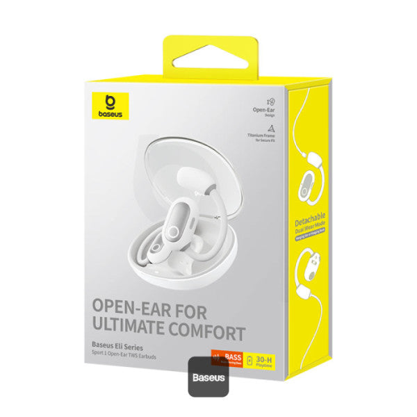 Baseus Eli Sport 1 Open-Ear Wireless Earbuds With IPX4 Waterproof TWS ENC Mics & Detachable Neckband - Stellar White