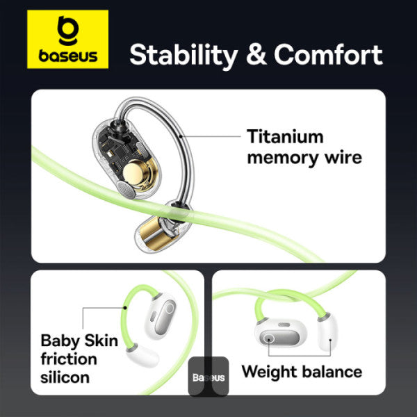 Baseus Eli Sport 1 Open-Ear Wireless Earbuds With IPX4 Waterproof TWS ENC Mics & Detachable Neckband - Aurora Green
