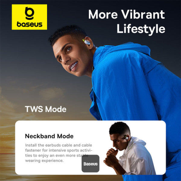 Baseus Eli Sport 1 Open-Ear Wireless Earbuds With IPX4 Waterproof TWS ENC Mics & Detachable Neckband - Aurora Green