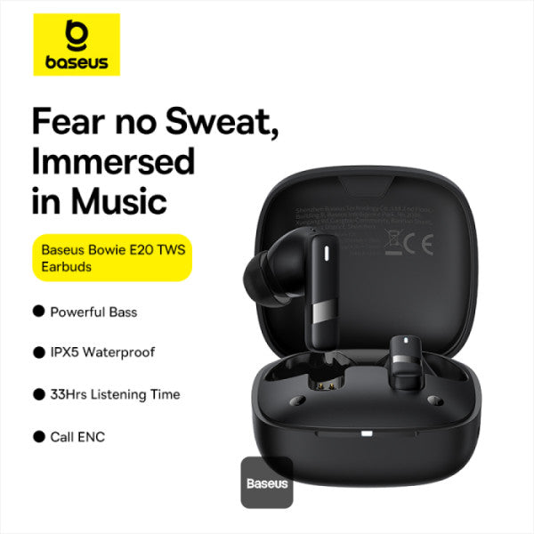 Baseus Bowie E20 True Wireless Earbuds With 2 ENC Mics 33H Playtime - Black