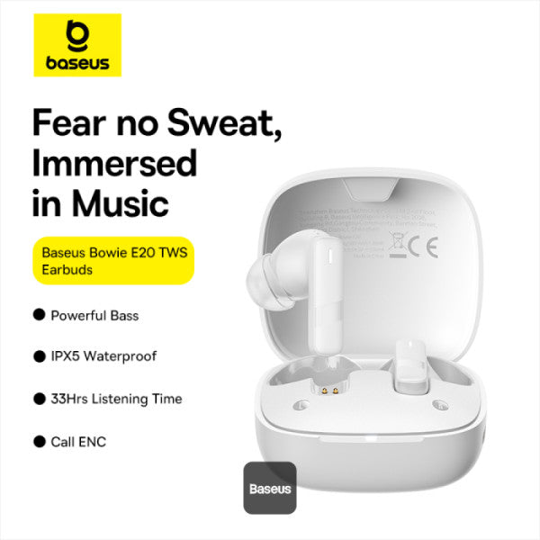 Baseus Bowie E20 True Wireless Earbuds With 2 ENC Mics 33H Playtime - White