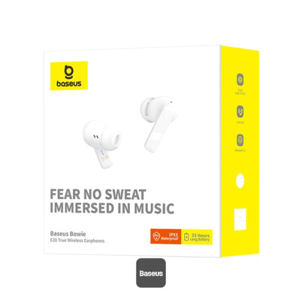 Baseus Bowie E20 True Wireless Earbuds With 2 ENC Mics 33H Playtime - White