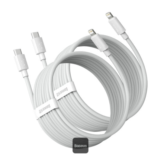 Baseus Type C Cable For iPhone 13 12 Pro Max 20W PD Fast Charge Type C to Lightning Cable For iPhone 8 Xr Charger Data Cable 15M White Pack of 2