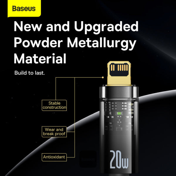 Baseus Explorer Series Auto Power Off Type-C to Lightning Cable - 20W PD Fast Charging Cable and 480Mbps Data Transfer 1M - Black