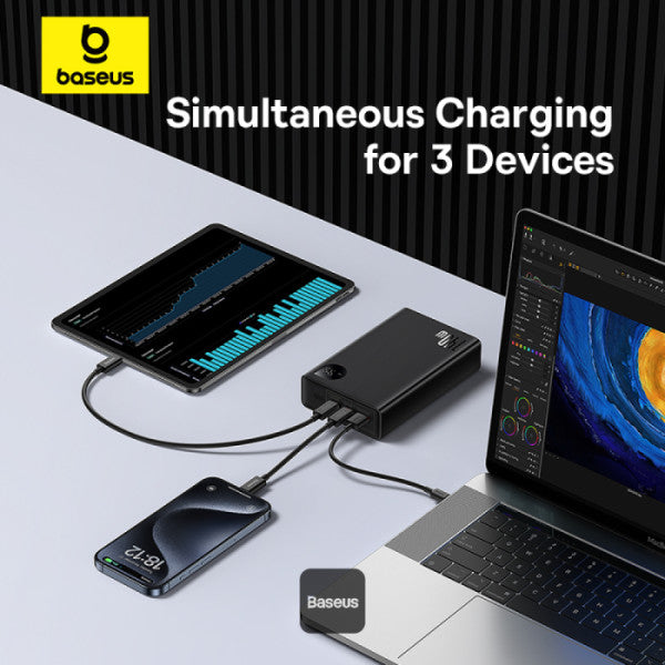 Baseus Laptop Power Bank 24000mAh with 140W Super Fast Charge | 2 USB-C ports and 1 USB-A Adaman Series - Black
