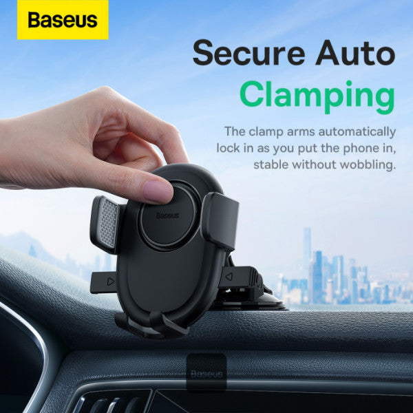 Baseus UltraControl Lite Series 2 in 1 Car Phone Holder | Auto Clamping Universal Car Phone Mount | Dashboard Windshield Car Mount - Black