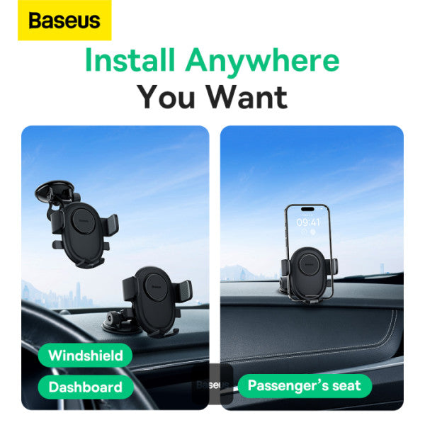 Baseus UltraControl Lite Series 2 in 1 Car Phone Holder | Auto Clamping Universal Car Phone Mount | Dashboard Windshield Car Mount - Black