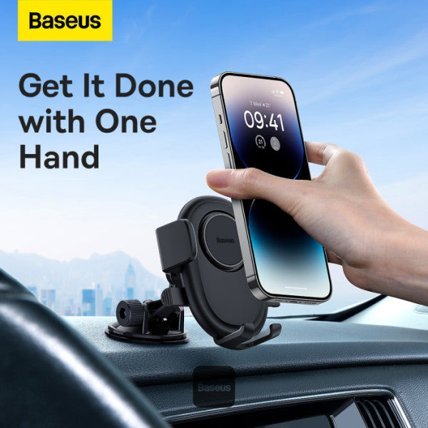 Baseus UltraControl Lite Series 2 in 1 Car Phone Holder | Auto Clamping Universal Car Phone Mount | Dashboard Windshield Car Mount - Black