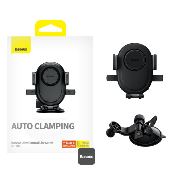 Baseus UltraControl Lite Series 2 in 1 Car Phone Holder | Auto Clamping Universal Car Phone Mount | Dashboard Windshield Car Mount - Black
