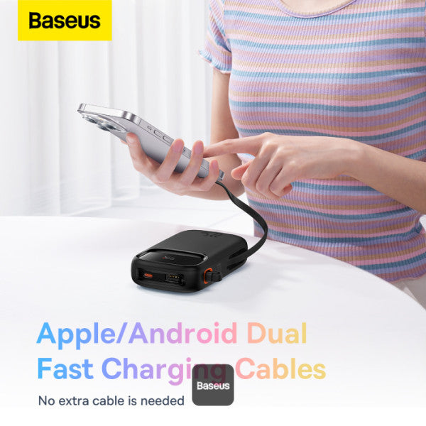 Baseus QPow2 20000mAh Digital Display Fast Charge Power Bank 225W With Built-in Dual-Cable Lightning And Type-C - Black