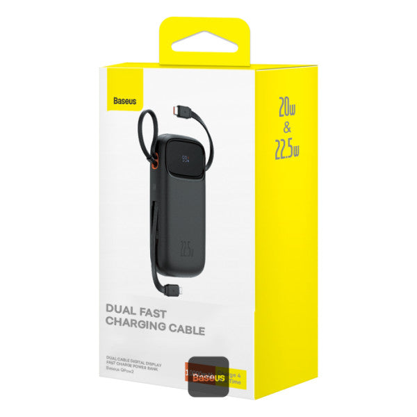 Baseus QPow2 20000mAh Digital Display Fast Charge Power Bank 225W With Built-in Dual-Cable Lightning And Type-C - Black