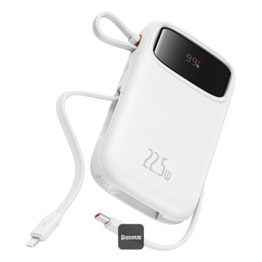 Baseus QPow2 20000mAh Digital Display Fast Charge Power Bank 225W With Built-in Dual-Cable Lightning And Type-C - White