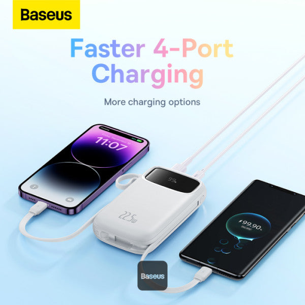 Baseus QPow2 20000mAh Digital Display Fast Charge Power Bank 225W With Built-in Dual-Cable Lightning And Type-C - White