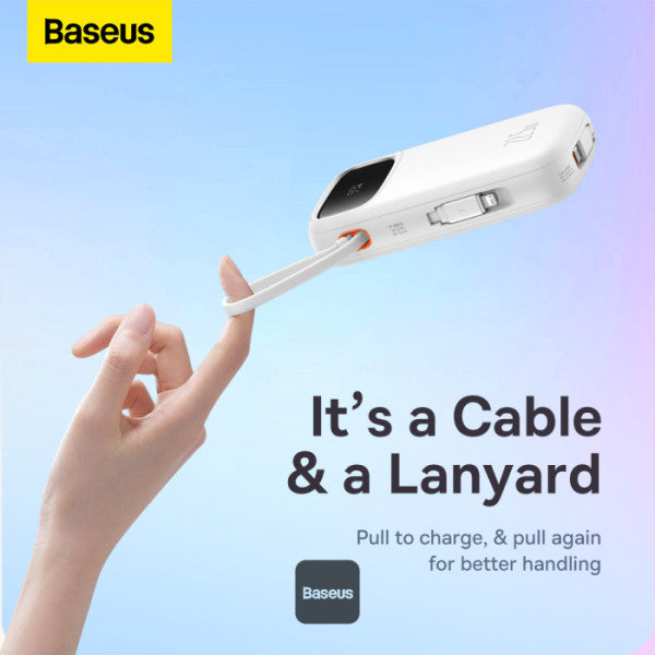 Baseus QPow2 20000mAh Digital Display Fast Charge Power Bank 225W With Built-in Dual-Cable Lightning And Type-C - White