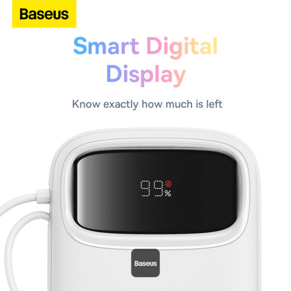 Baseus QPow2 10000mAh Digital Display Fast Charge Power Bank 225W With Built-in Dual-Cable Lightning And Type-C  - White