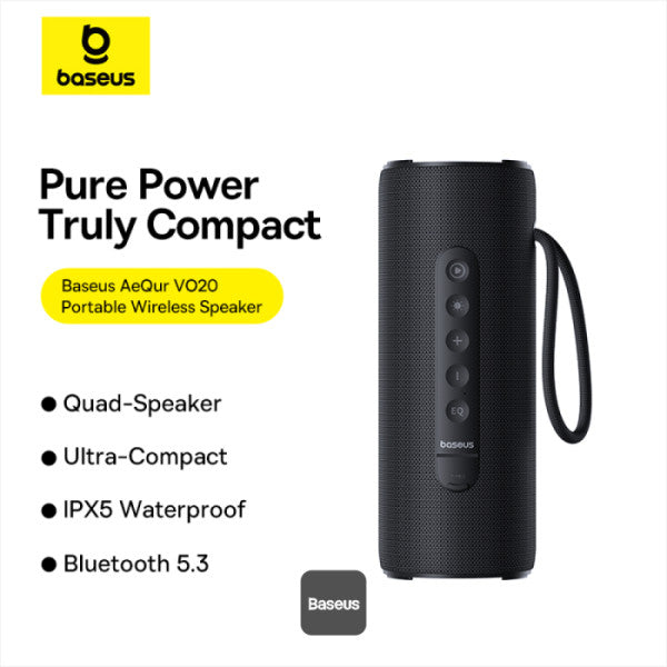 Baseus AeQur Series VO20 Bluetooth Speaker with Ambient RGB Light | BT 53 15H Playtime 15W Loud Stereo Sound Deep Bass - Black