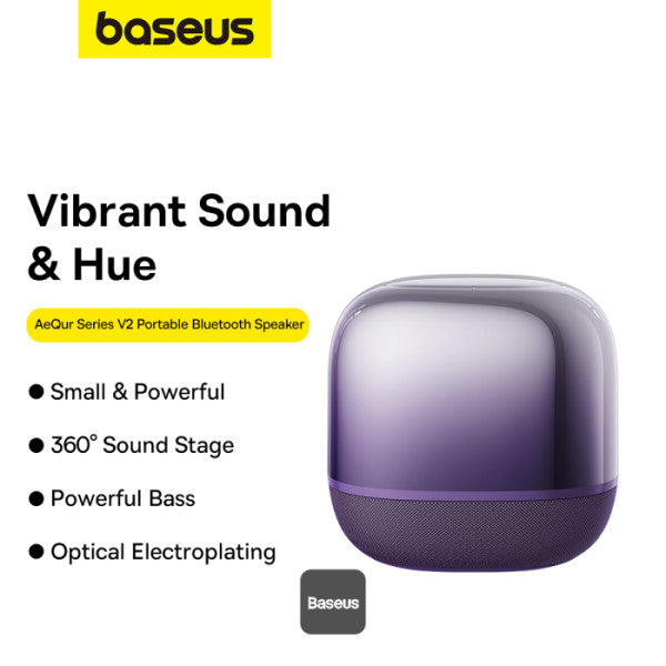 Baseus AeQur V2 Portable Wireless TWS Speaker - Bluetooth 50 30 Hour Playtime Powerful Bass and 3EQ Modes - Purple