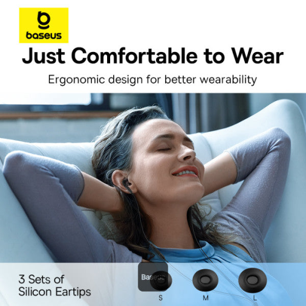 Baseus Encok CZ18 Type-C Wired Earphone In-Ear Noise Isolation Headphone With Noiseless HD Mic - Black