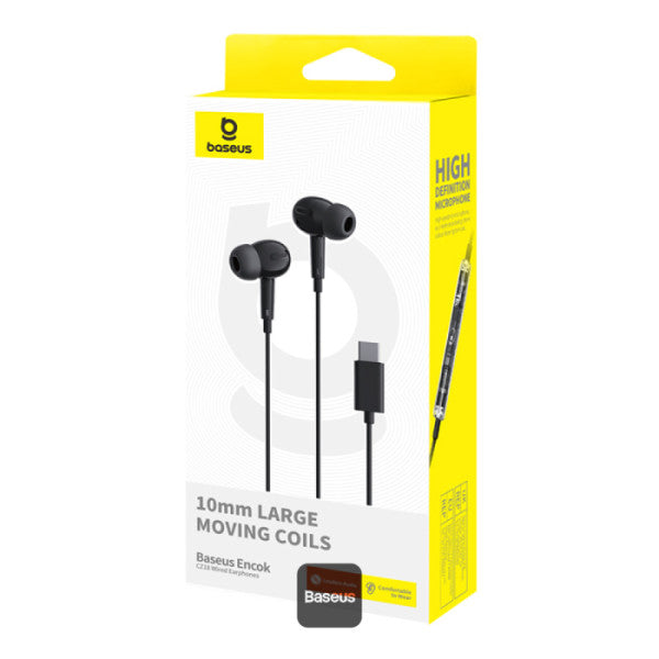 Baseus Encok CZ18 Type-C Wired Earphone In-Ear Noise Isolation Headphone With Noiseless HD Mic - Black