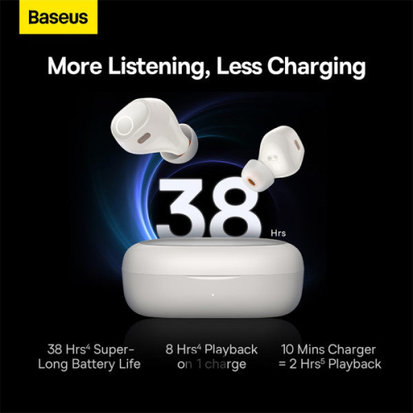 Baseus Bowie WM03 True Wireless Earphones - 38H Playtime Bluetooth 53 Ultra-Low Latency Fast Charging Case Immersive Audio - White