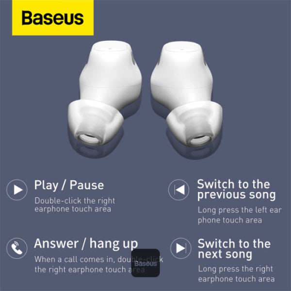 Baseus Encok WM01 True Wireless Earphones  36H Playtime Bluetooth 53 Low-Latency Fast-Charging in-Ear Earbuds - White