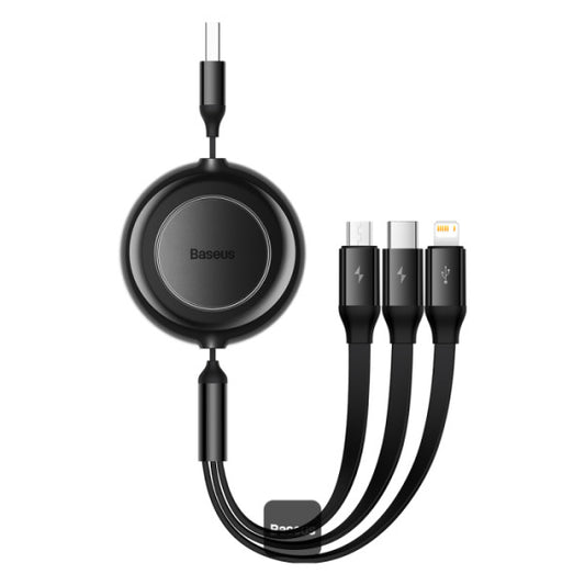 Baseus Bright Mirror 2 Series Retractable Cable | 3 in 1 Fast Charging Data Cable | USB-A to Type-C + Lightning + Micro | 35A | 11M - Black