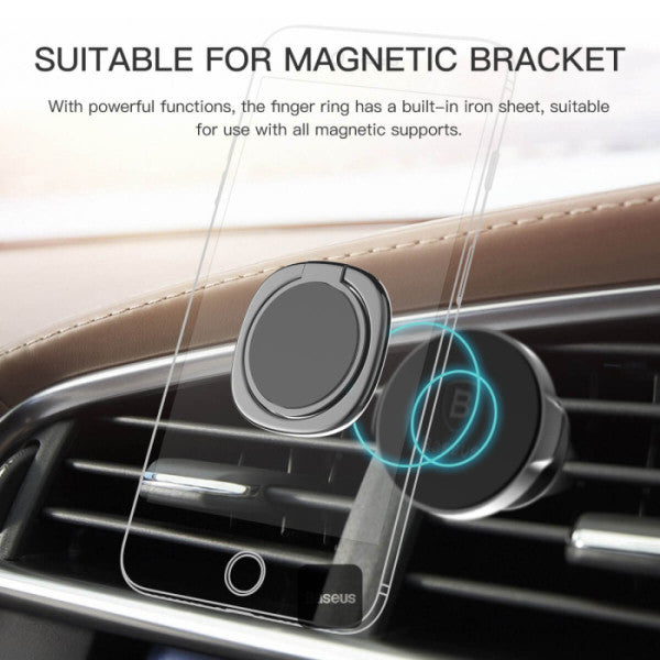 Baseus Privity Ring Holder | 360 Degree Rotating Metal Finger Grip Adjustable Phone Holder & Stand - Silver