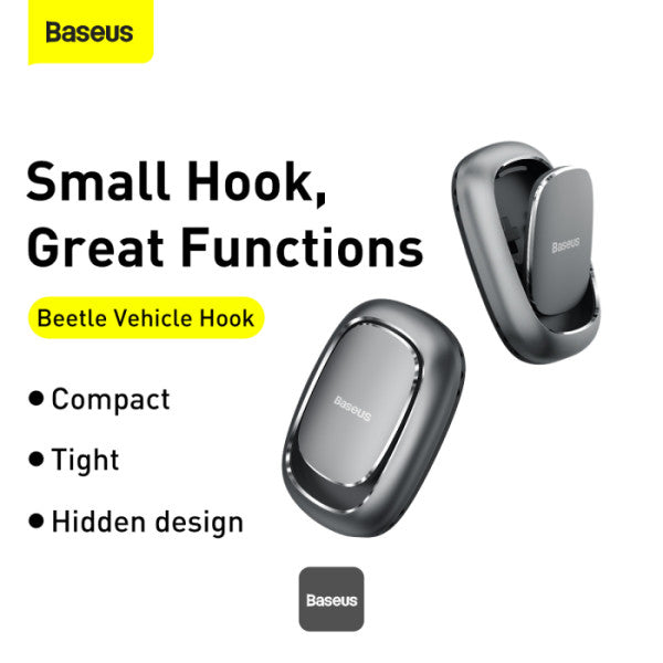 Baseus Beetle Car Hook 2Pcs For Key Chain Hanger USB Cable Organizer Headphone Cable Winder - Dark Grey