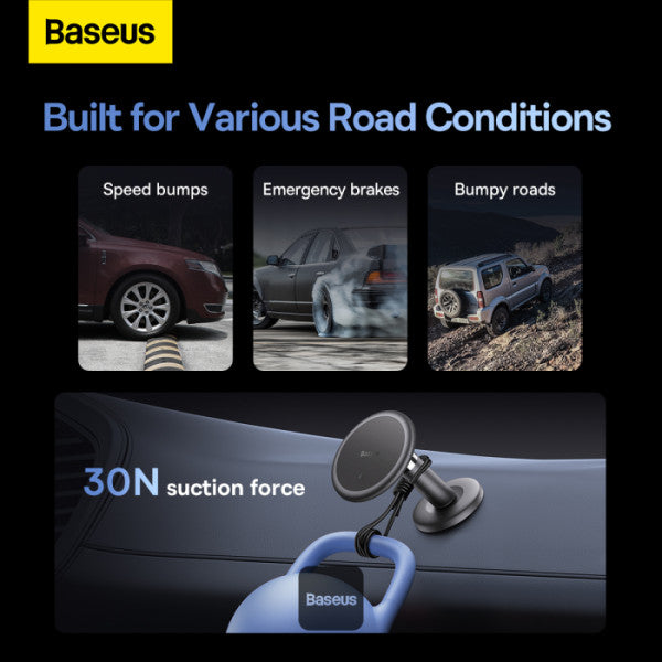 Baseus C01 Magnetic Car Phone Holder for Dashboard | 360° Rotation Phone Mount With Ultra Strong Neodymium Magnets & Cable Clip on Back - Black