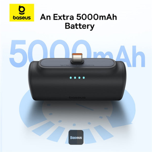 Baseus Compact Series 5000mAh Fast Charging Power Bank 20W PD With Built-in Type-C Connector | Pocket Power Bank for Travel - Black