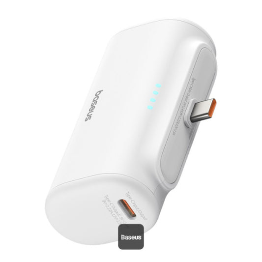 Baseus Compact Series 5000mAh Fast Charging Power Bank 20W PD With Built-in Type-C Connector | Pocket Power Bank for Travel - White