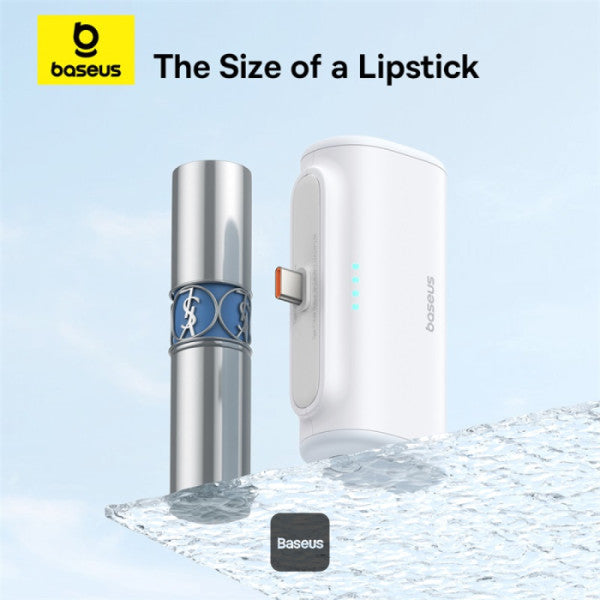 Baseus Compact Series 5000mAh Fast Charging Power Bank 20W PD With Built-in Type-C Connector | Pocket Power Bank for Travel - White