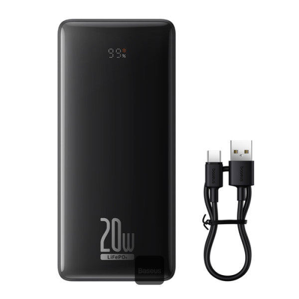 Baseus LiFePO4 18400mAh Digital Display Fast Charging Power Bank 20W PD | 2 USB-A + Type-C + Micro Port - Black