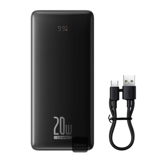Baseus LiFePO4 18400mAh Digital Display Fast Charging Power Bank 20W PD | 2 USB-A + Type-C + Micro Port - Black
