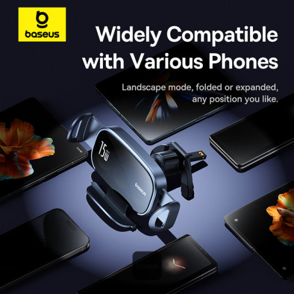 Baseus LightChaser Series 15W Triple Coil Qi Wireless Car Charger - Magsafe Fast Charger Car Mount Air Vent Holder - Black